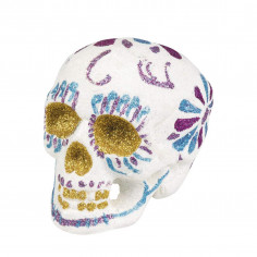 Crâne Dia de los Muertos Pailletté Blanc