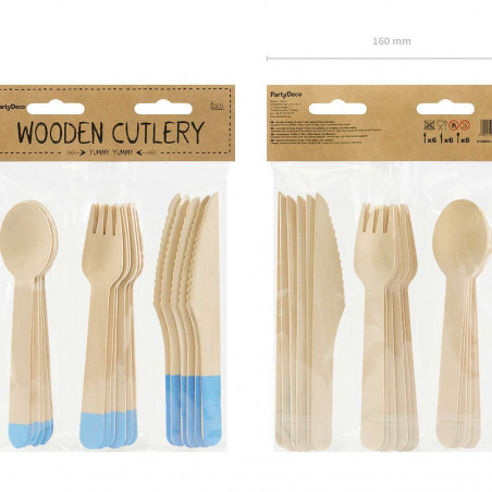 Couverts en Bois Bleus - Lot de 18