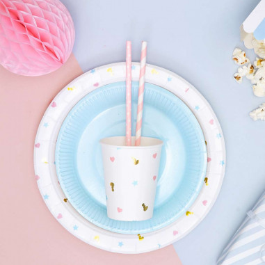 Paille rose rond blanc - Lot de 10