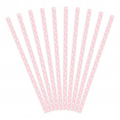 Paille Rose Rond Blanc - Lot de 10