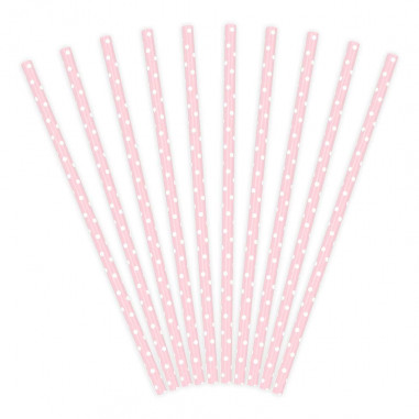 Paille rose rond blanc - Lot de 10