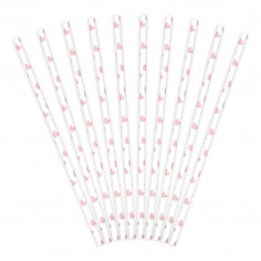 Paille Blanche Coeur Rose - Lot de 10