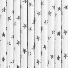 Paille blanche étoiles argentées - Lot de 10 2