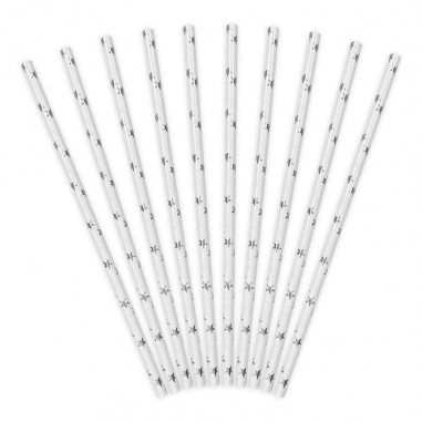 Paille Blanche Etoiles Argentées - Lot de 10