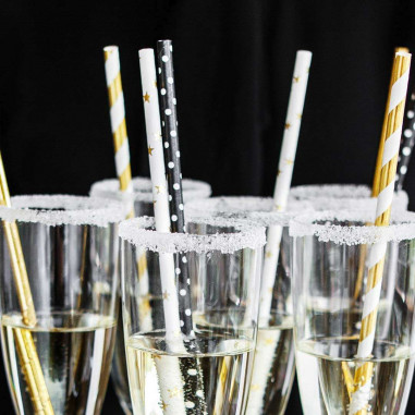 Paille Blanche Etoiles Dorées - Lot de 10