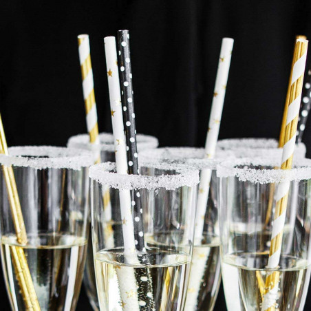 Paille Blanche Etoiles Dorées - Lot de 10