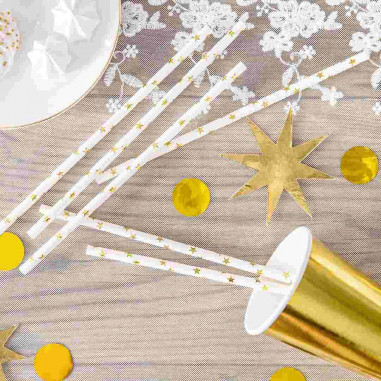 Paille Blanche Etoiles Dorées - Lot de 10
