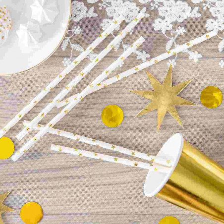 White Straw Golden Stars - Packung mit 10 Stück