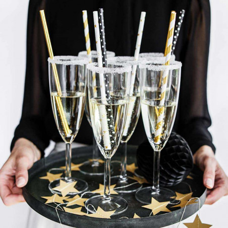 White Straw Golden Stars - Packung mit 10 Stück