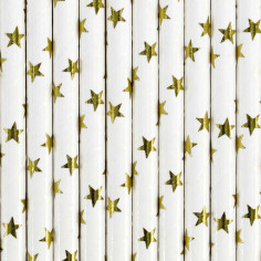 Paille Blanche Etoiles Dorées - Lot de 10