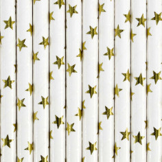 White Straw Golden Stars - Packung mit 10 Stück