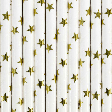 Paille Blanche Etoiles Dorées - Lot de 10