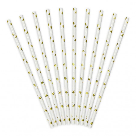 White Straw Golden Stars - Packung mit 10 Stück