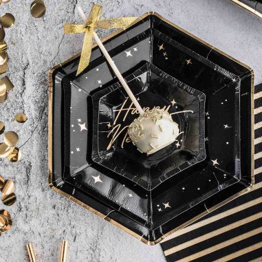 Assiette Noire et Dorée - Lot de 6