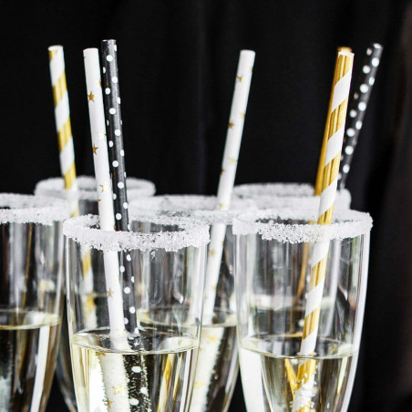 Schwarze Strohhalme mit weißen Gewichten - Packung mit 10 Stück