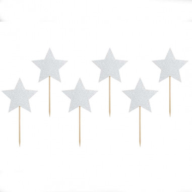 Cake Topper Etoiles Argentées - Lot de 6