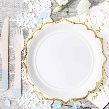 Assiette Blanche et Dorée - Lot de 6