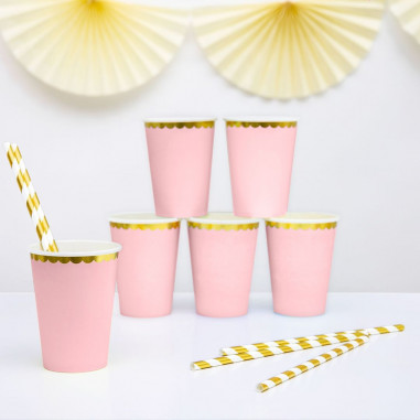 Lot de 6 Gobelets Roses et Dorés