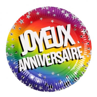 Lot de 6 Assiettes Joyeux Anniversaire - Couleur de Nuit