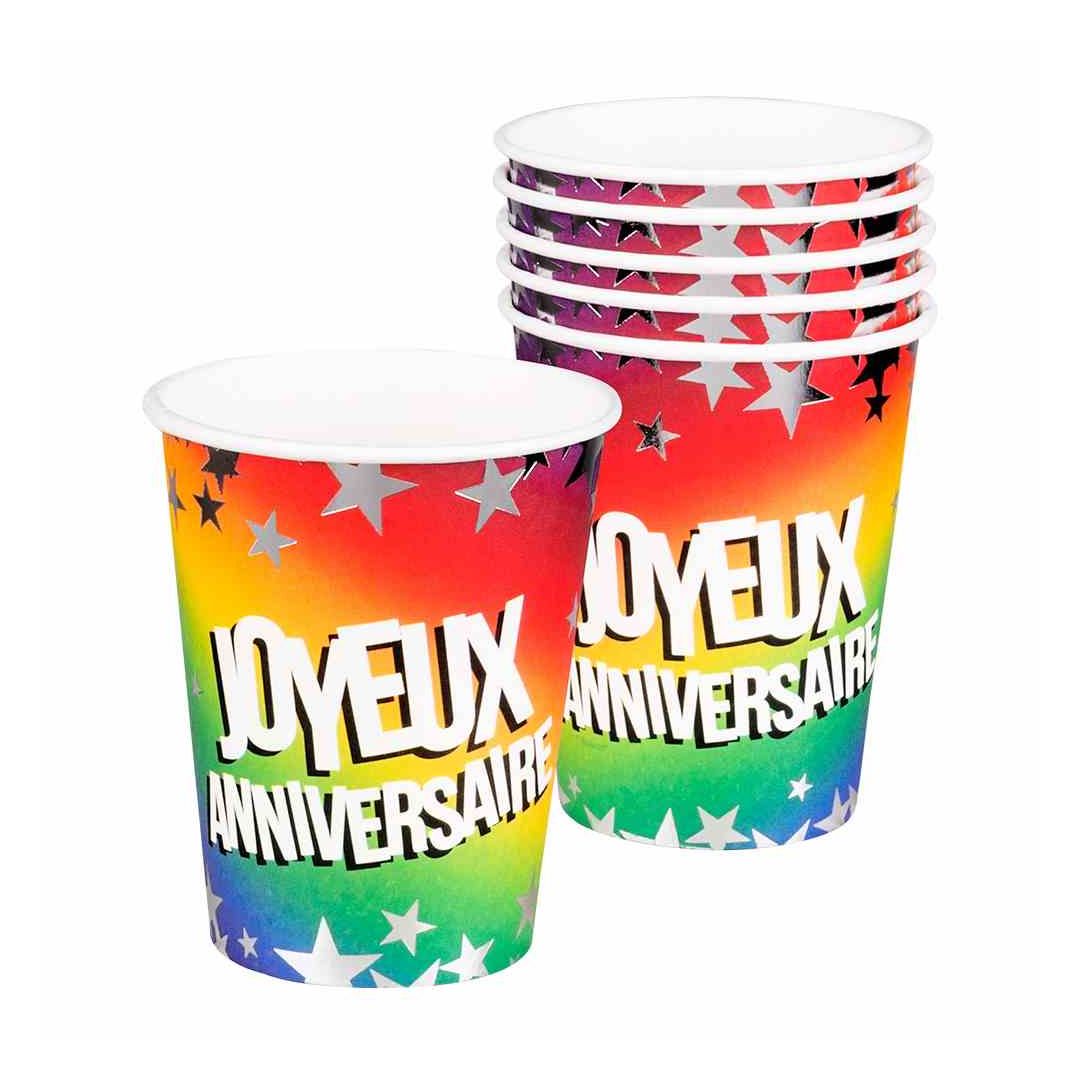 Lot De 6 Gobelets Joyeux Anniversaire Couleur De Nuit Lot De 6 Gobelets Joyeux Anniversaire Couleur De Nuit
