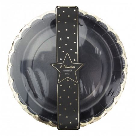 Assiette Noire et Dorée - Lot de 8
