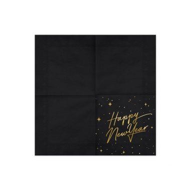 Serviette Happy New Year Noire et Dorée - Lot de 20