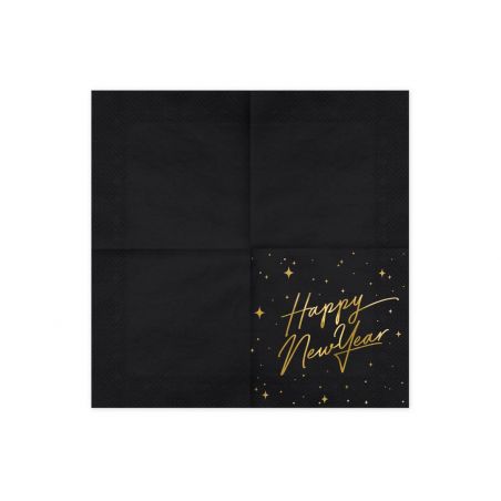 Serviette Happy New Year Noire et Dorée - Lot de 20