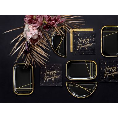 Serviette Happy New Year Noire et Dorée - Lot de 20