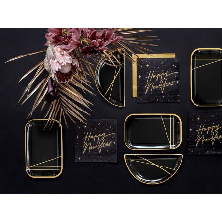 Serviette Happy New Year Noire et Dorée - Lot de 20