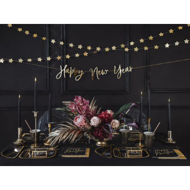 Serviette Happy New Year Noire et Dorée - Lot de 20 Serviette Happy New Year Noire et Dorée - Lot de 20
