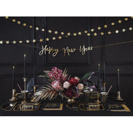 Serviette Happy New Year Noire et Dorée - Lot de 20