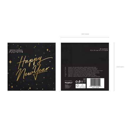 Serviette Happy New Year Noire et Dorée - Lot de 20