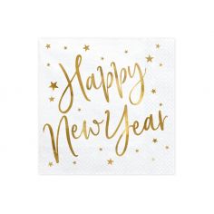 Serviette Blanche Happy New Year - Lot de 20