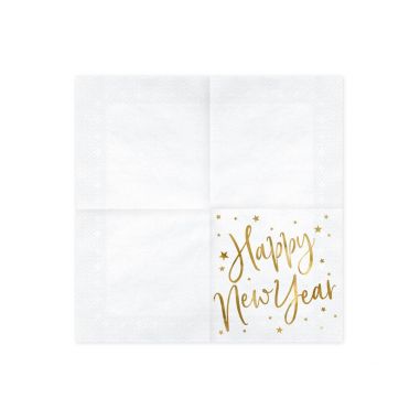 Serviette Blanche Happy New Year - Lot de 20