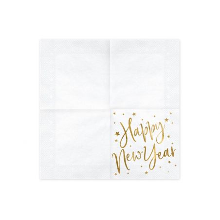 Serviette Blanche Happy New Year - Lot de 20