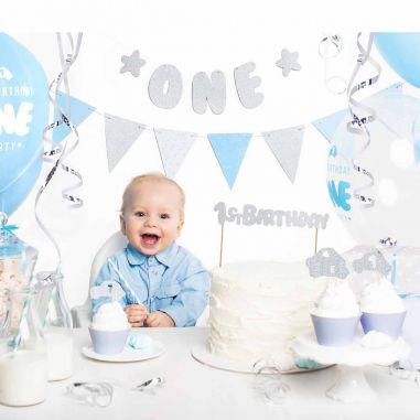 Guirlande Fanions Bleus et Dorés