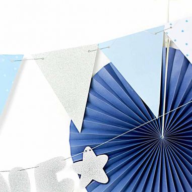 Guirlande Fanions Bleus et Dorés