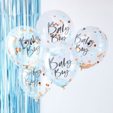 Lot de 5 Ballons Confettis Baby Boy - Couleur de Nuit