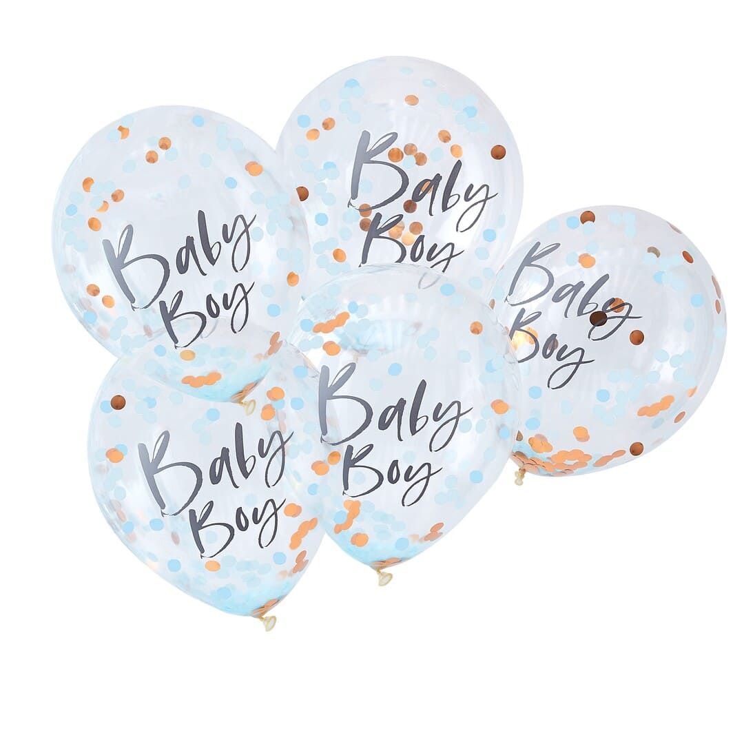 Lot de 5 Ballons Confettis Baby Boy - Couleur de Nuit