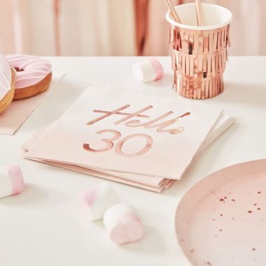 Serviette Rose Gold Hello 30 - Lot de 16