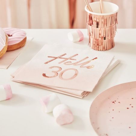 Serviette Rose Gold Hello 30 - Lot de 16