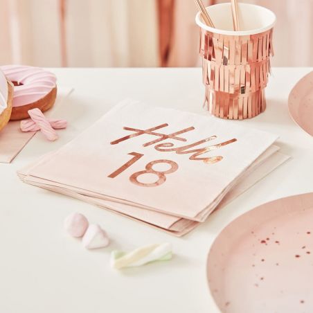 Serviette Rose Gold Hello 18 - Lot de 16