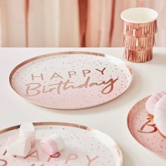 Assiette Ombrée Rose Gold Happy Birthday - Lot de 8 2