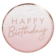 Assiette Ombrée Rose Gold Happy Birthday - Lot de 8