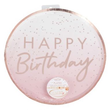 Assiette Ombrée Rose Gold Happy Birthday - Lot de 8 Assiette Ombrée Rose Gold Happy Birthday - Lot de 8