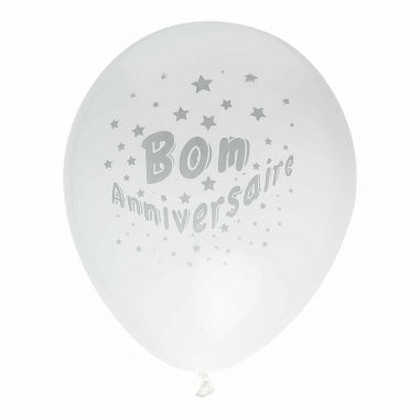 Ballon Anniversaire Blanc & Argent - Lot de 8