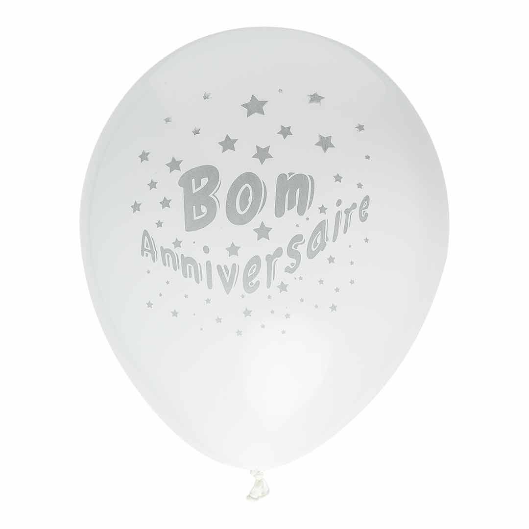 Lot de 8 Ballons Anniversaire Blanc & Argent - Couleur de Nuit