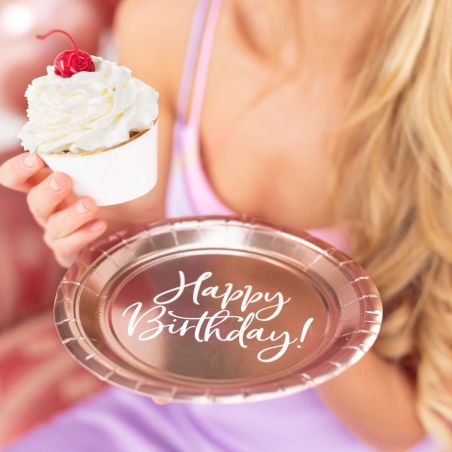 Assiette Rose Gold Happy Birthday - Lot de 6Lot de