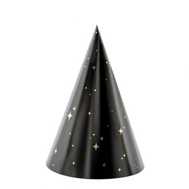 Chapeau Pointu Noir Happy New Year - Lot de 6