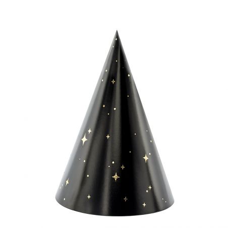 Chapeau Pointu Noir Happy New Year - Lot de 6